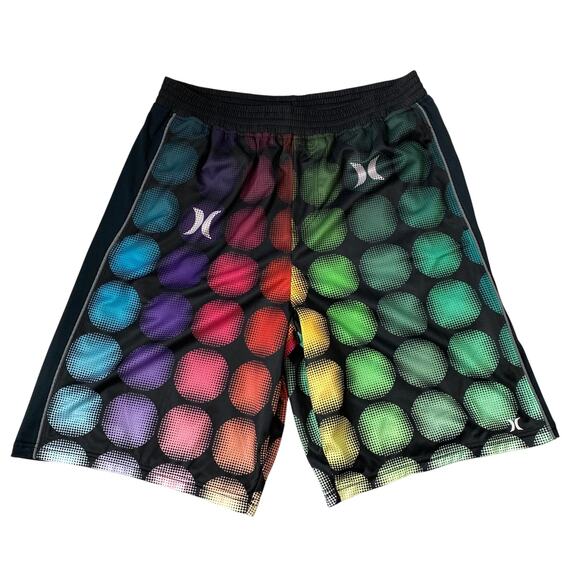 Hurley Y2K Pull On Shorts Men L Multicolor Rainbow Circles Retro Geo Activewear